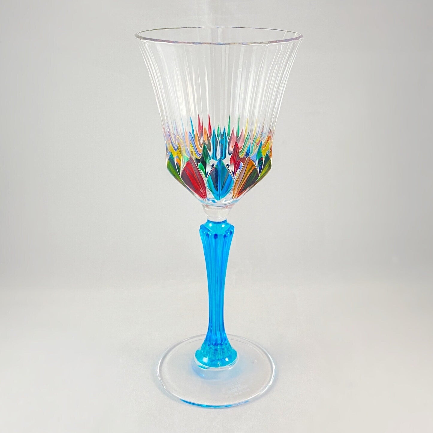 Aqua Blue Stem Venetian Glass Adagio Clarity Wine Glass - Handmade in Italy, Colorful Murano Glass