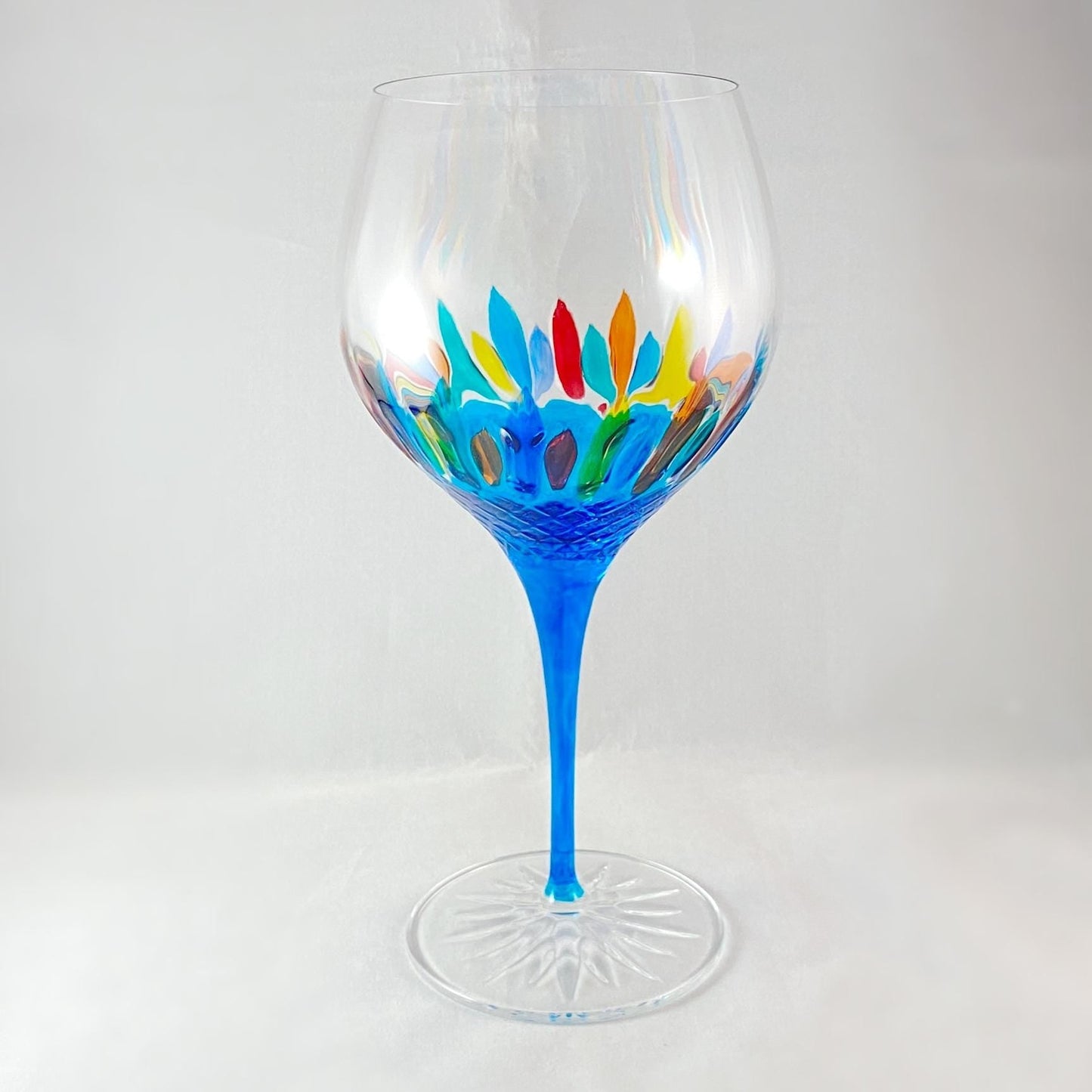 Aqua Blue Stem Venetian Glass Diamante Gin Glass - Handmade in Italy, Colorful Murano Glass