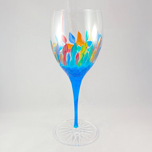 Aqua Blue Stem Venetian Glass Diamante Wine Glass - Handmade in Italy, Colorful Murano Glass