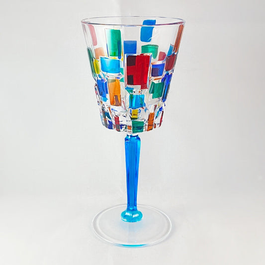 Aqua Blue Stem Venetian Glass Frank Lloyd Wright Wine Glass - Handmade in Italy, Colorful Murano Glass