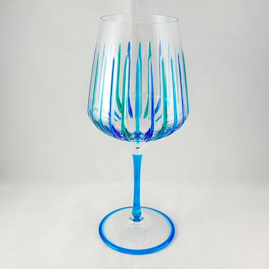 Aqua Blue Stem Venetian Glass Timeless SD Outline Wine Glass - Handmade in Italy, Colorful Murano Glass