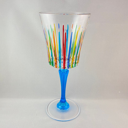 Aqua Blue Stem Venetian Glass Timeless Wine Glass - Handmade in Italy, Colorful Murano Glass
