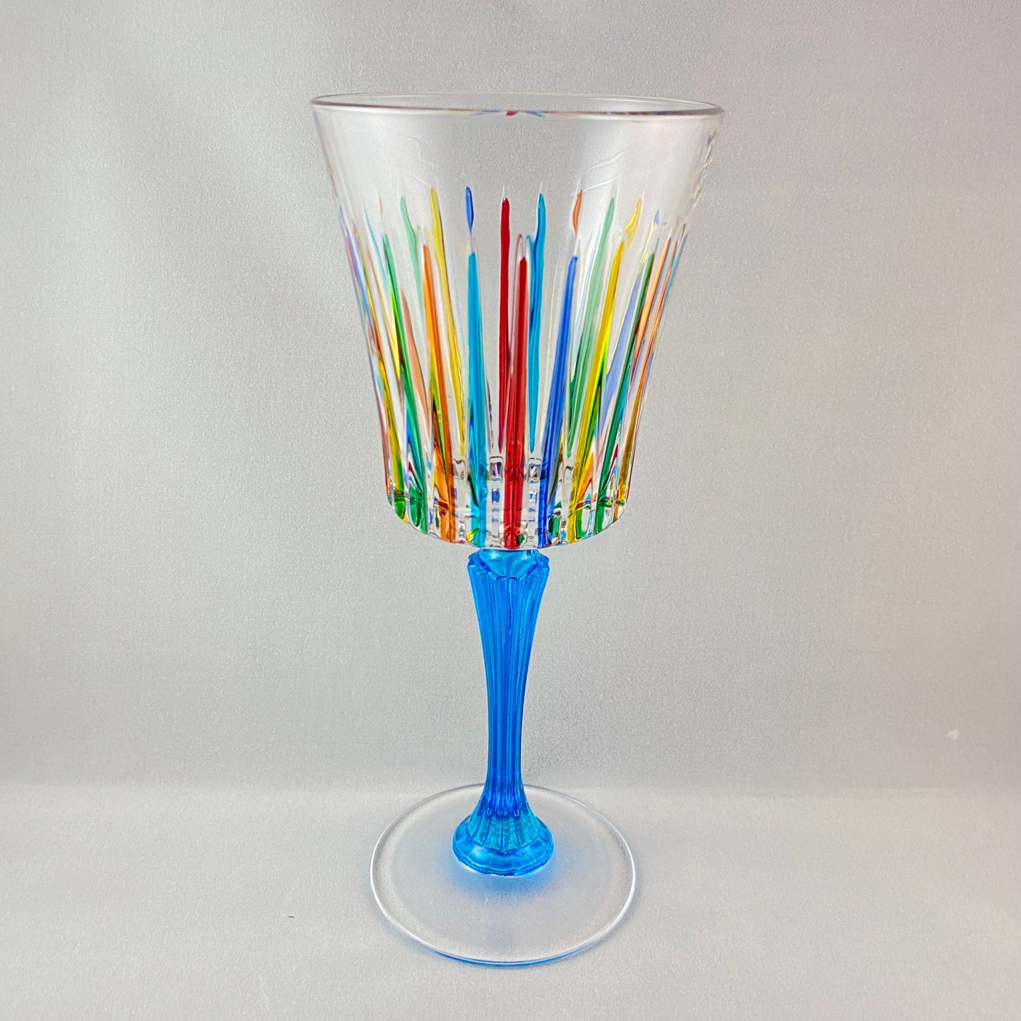 Aqua Blue Stem Venetian Glass Timeless Wine Glass - Handmade in Italy, Colorful Murano Glass