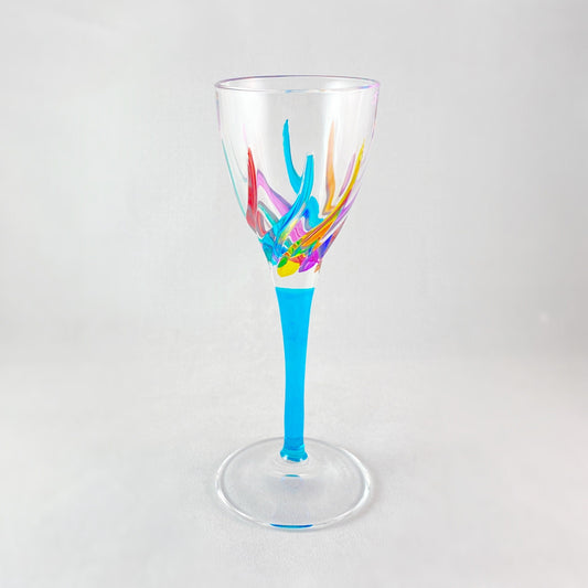 Aqua Blue Stem Venetian Glass Trix Cordial Liquor Glass - Handmade in Italy, Colorful Murano Glass