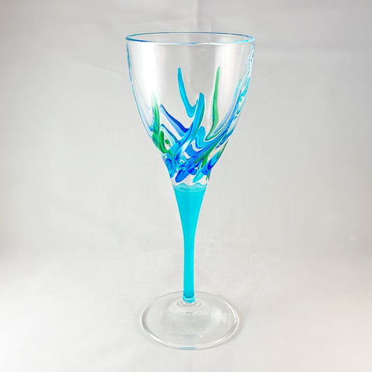 Aqua Blue Stem Venetian Glass Trix SD Wine Glass - Handmade in Italy, Colorful Murano Glass