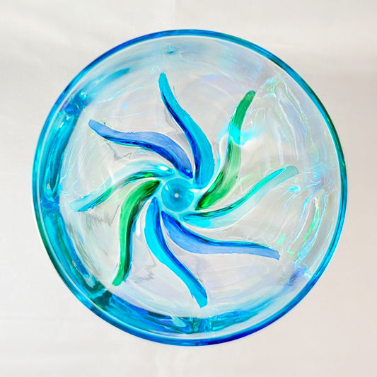 Aqua Blue Stem Venetian Glass Trix SD Wine Glass - Handmade in Italy, Colorful Murano Glass