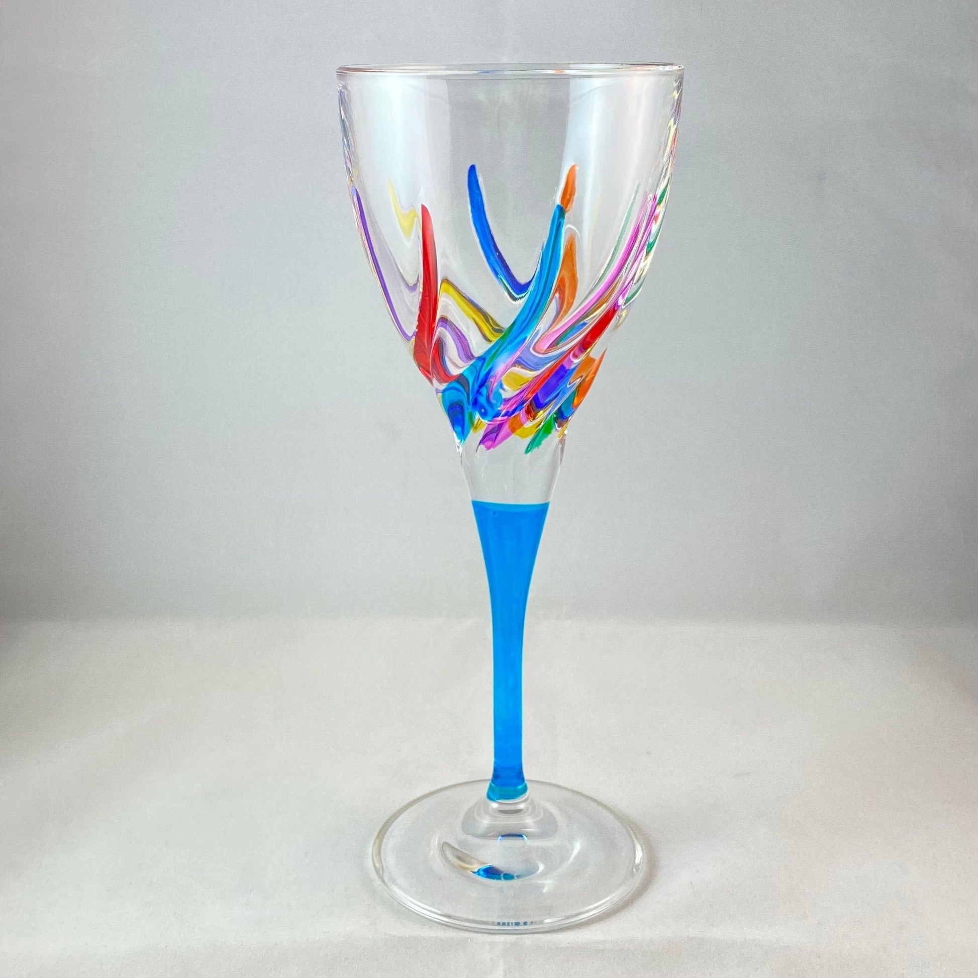 Aqua Blue Stem Venetian Glass Wine Glass - Handmade in Italy, Colorful Murano Glass