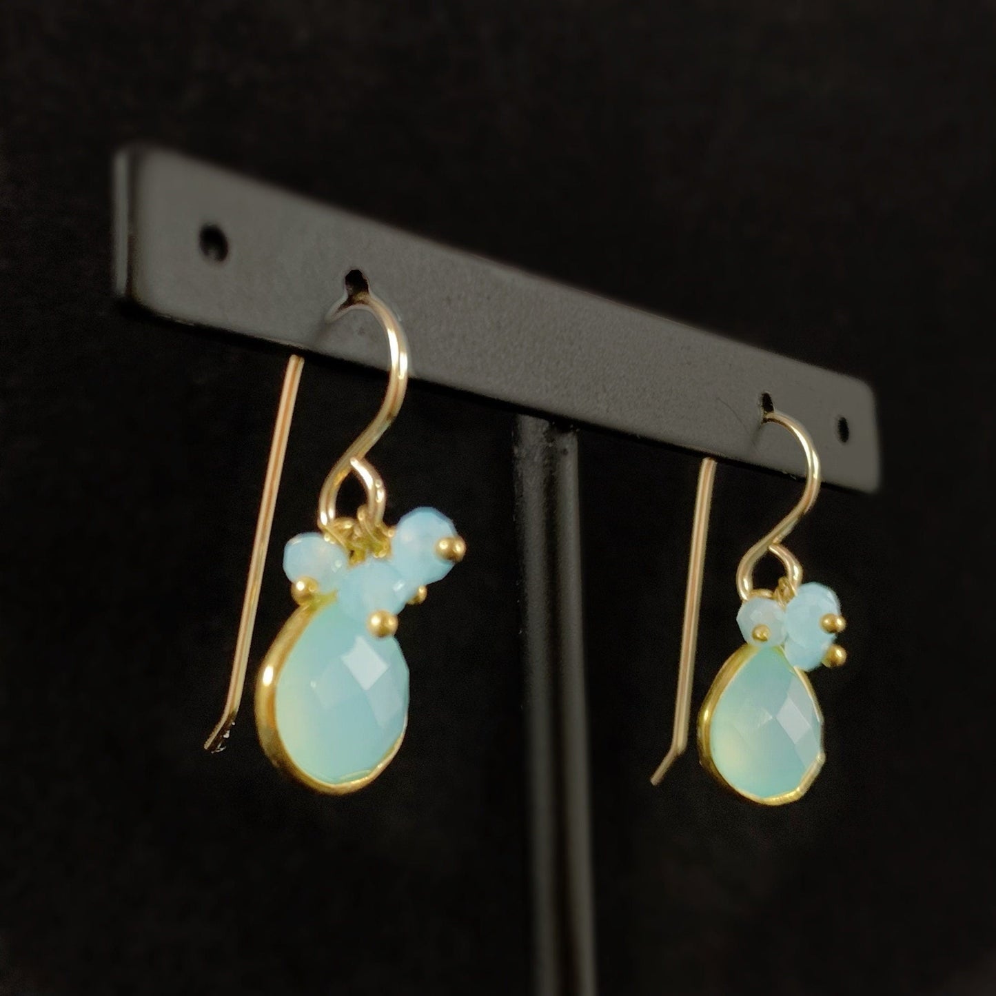 Aqua Chalcedony Quartz Cluster Drop Earrings - Natural Stone Jewelry Made in USA