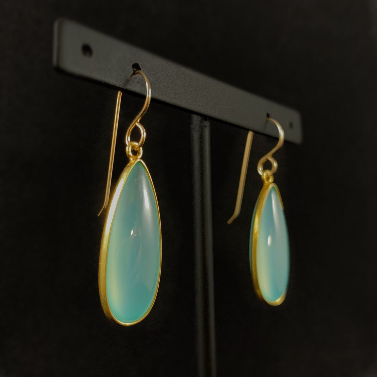 Aqua Chalcedony Quartz Drop Earrings - Natural Stone Earrings Made in USA