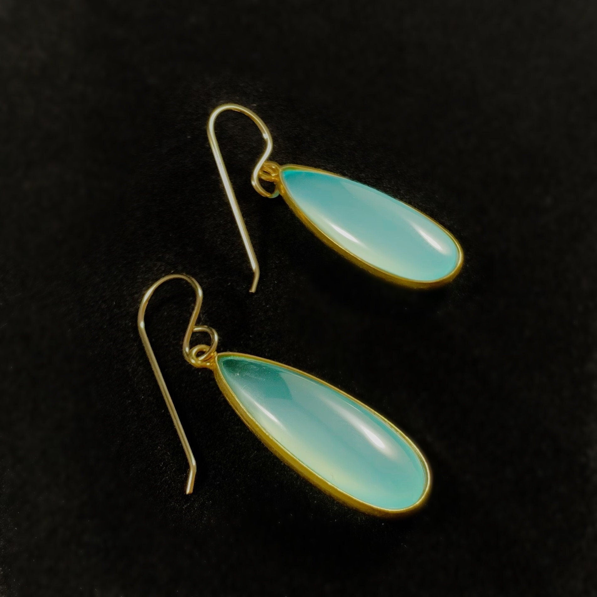 Aqua Chalcedony Quartz Drop Earrings - Natural Stone Earrings Made in USA