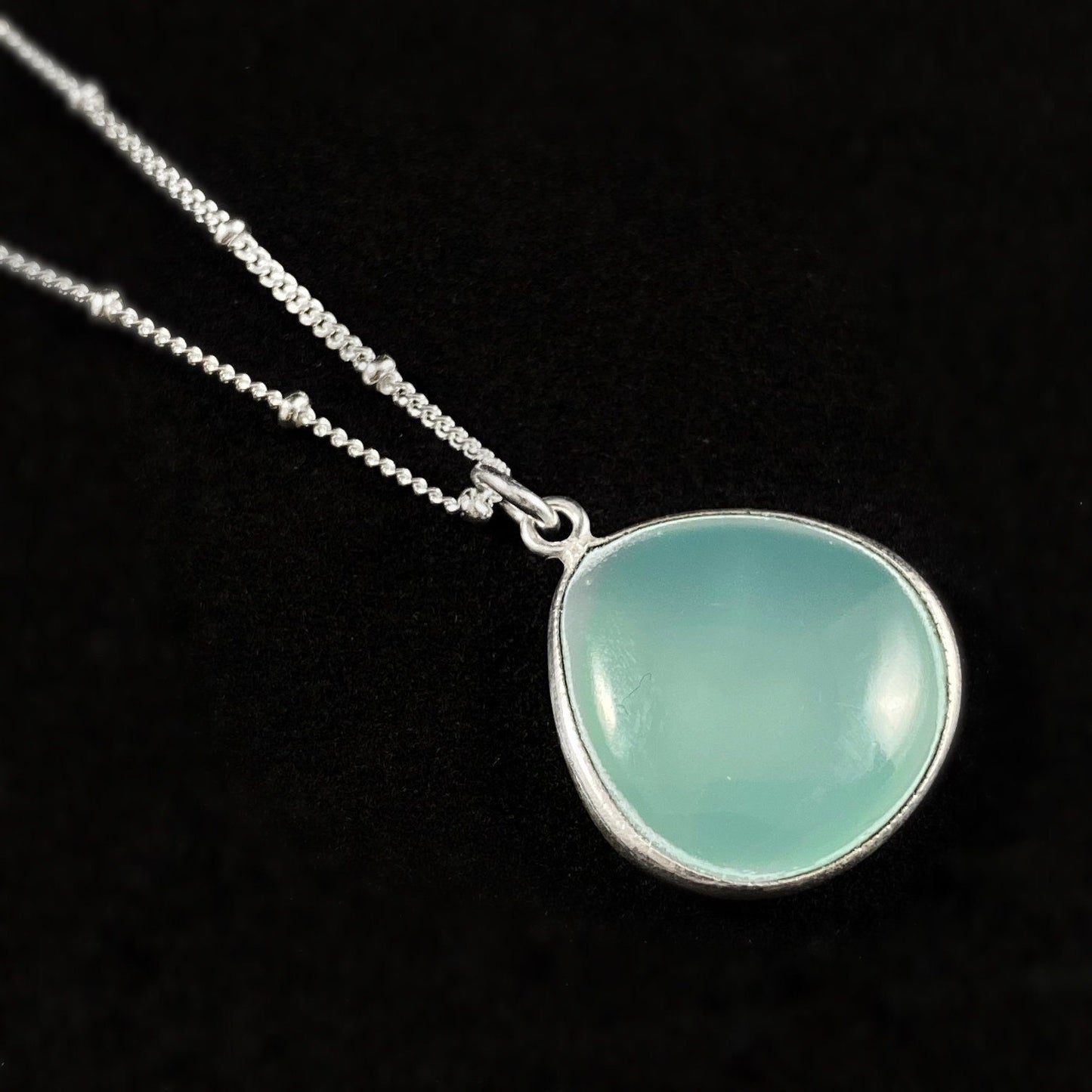 Aqua Chalcedony Quartz Wide Teardrop Necklace - Gemstone Jewelry Made in USA