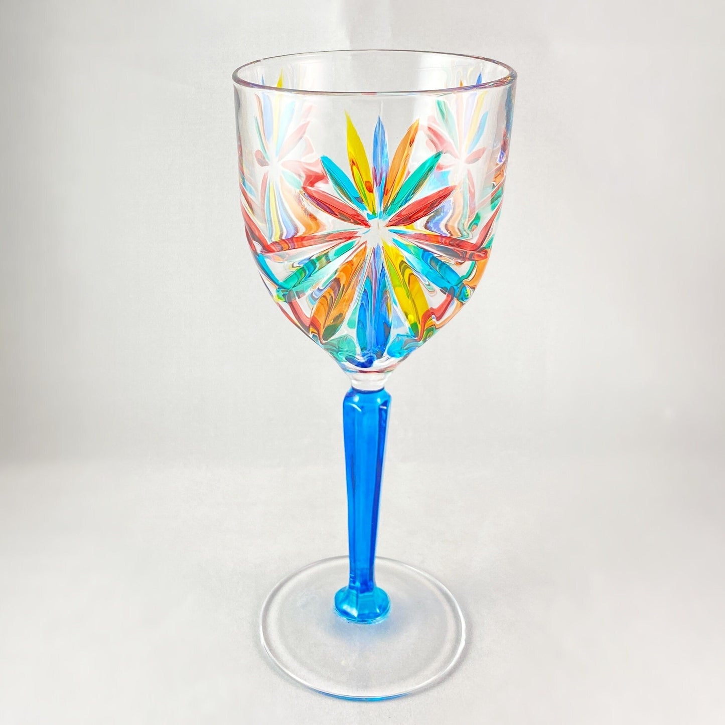 Aqua Stem Venetian Glass Oasis Wine Glass - Handmade in Italy, Colorful Murano Glass