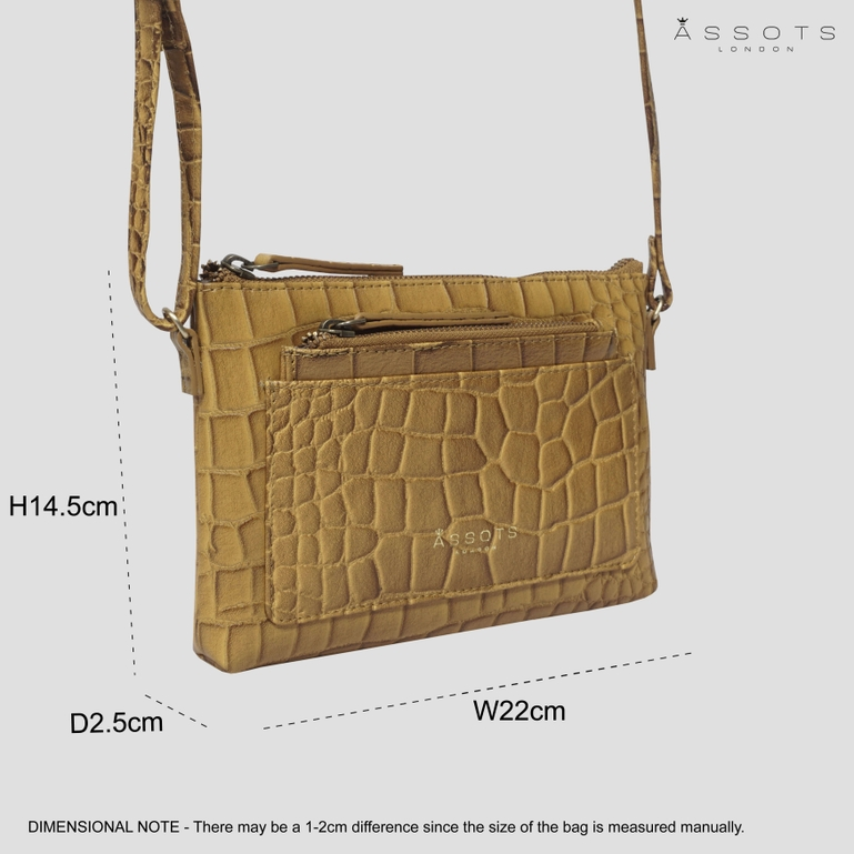 Aria Mustard Croc Genuine Leather Crossbody Bag & Wallet Set