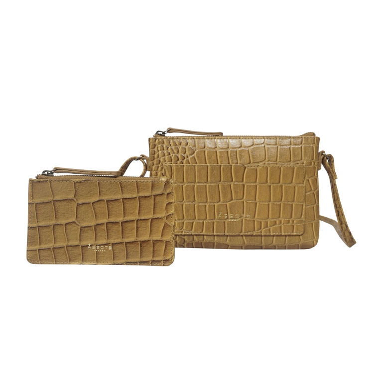 Aria Mustard Croc Genuine Leather Crossbody Bag & Wallet Set