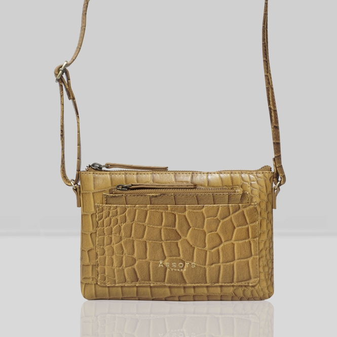 Aria Mustard Croc Genuine Leather Crossbody Bag & Wallet Set