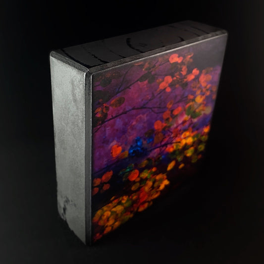 Autumn Leaves at Dusk, Art Block, 5" - Unique Home/Office Decor