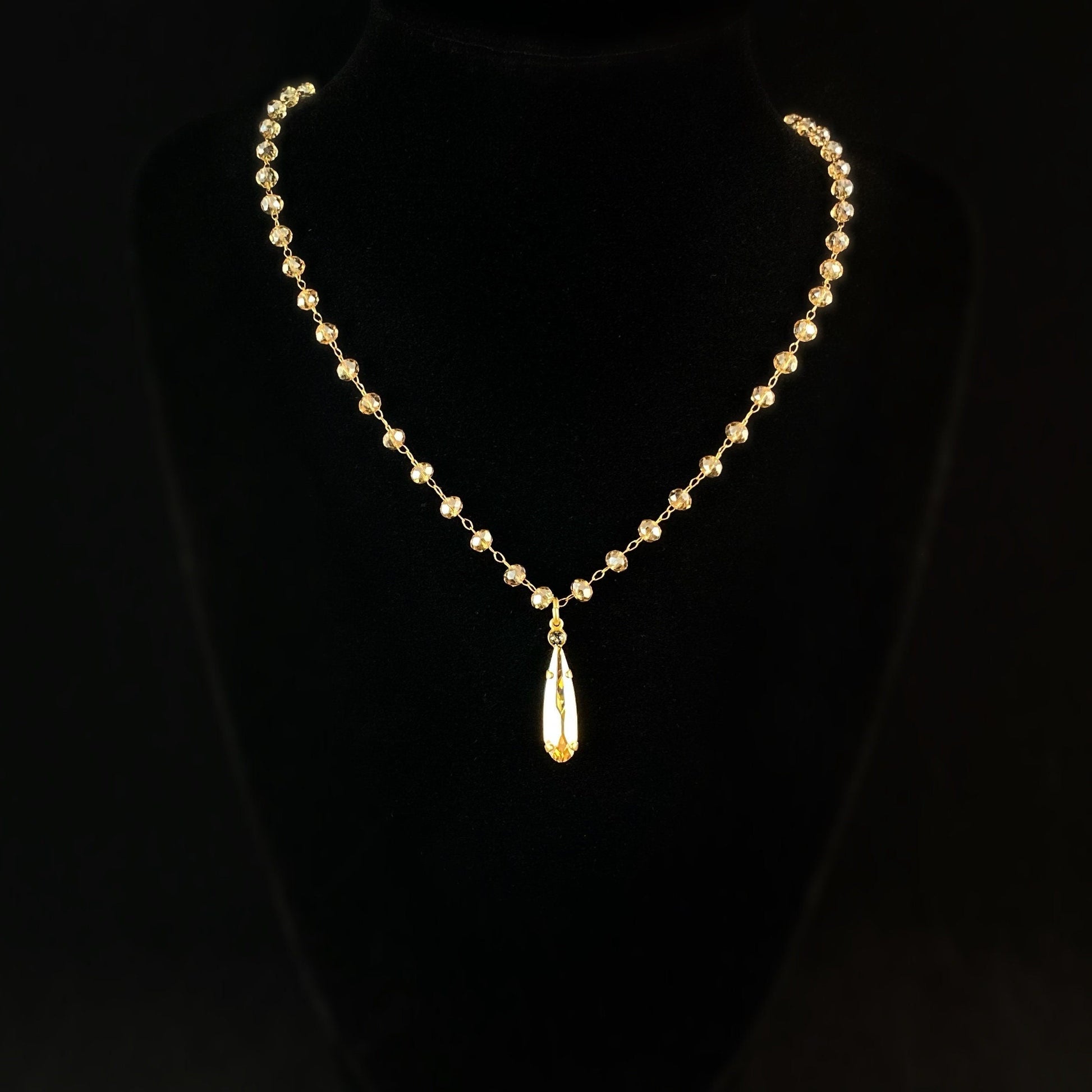 Beaded Crystal Teardrop Necklace - La Vie Parisienne by Catherine Popesco