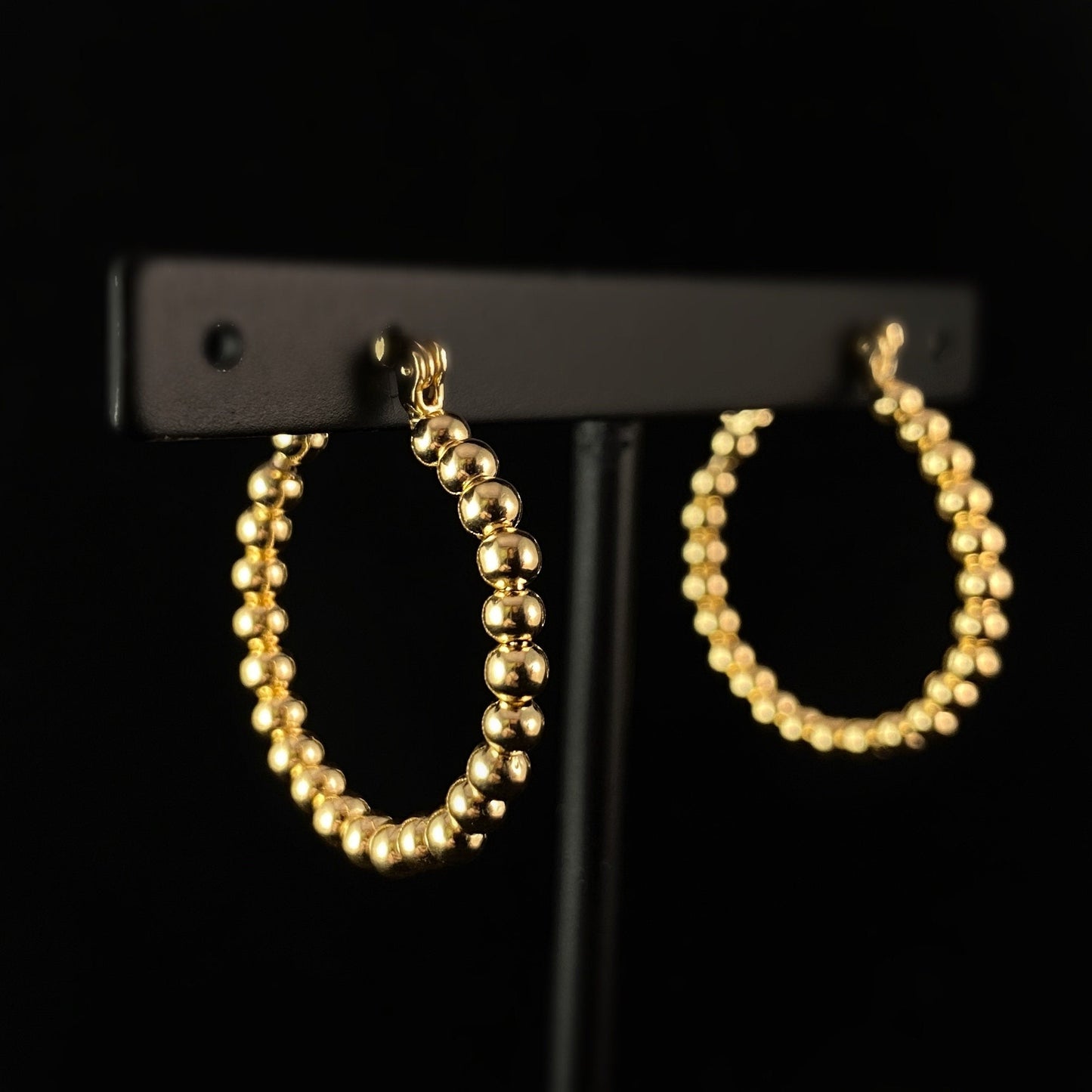 Beaded Gold Hoop Earrings - Gold Ball