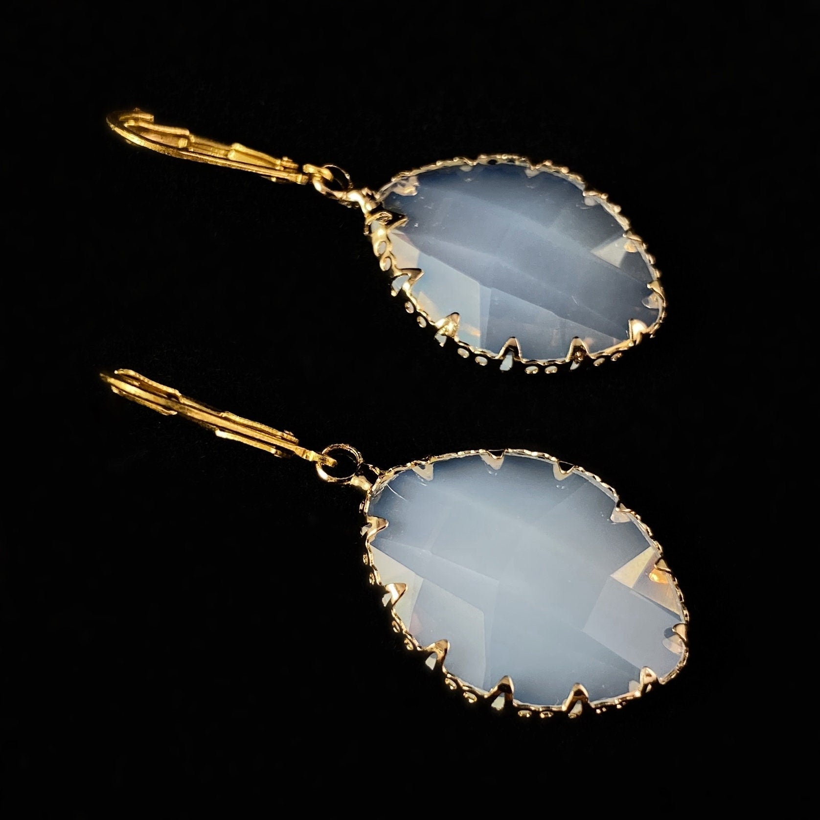 Bezel Wrapped Milky Clear Swarovski Crystal Drop Earrings - La Vie Parisienne by Catherine Popesco