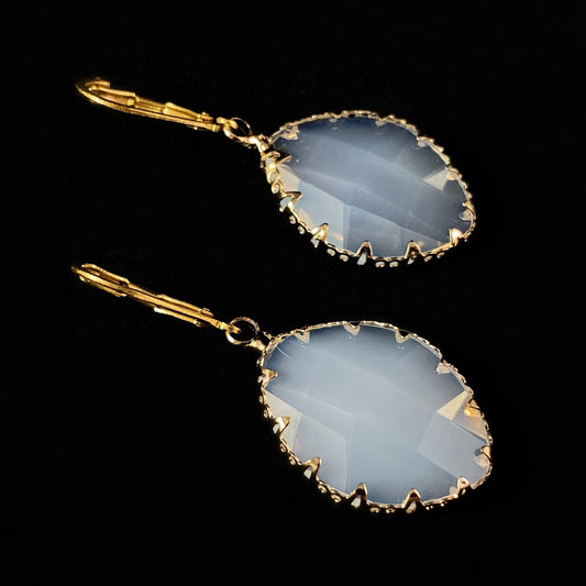 Bezel Wrapped Milky Clear Swarovski Crystal Drop Earrings - La Vie Parisienne by Catherine Popesco