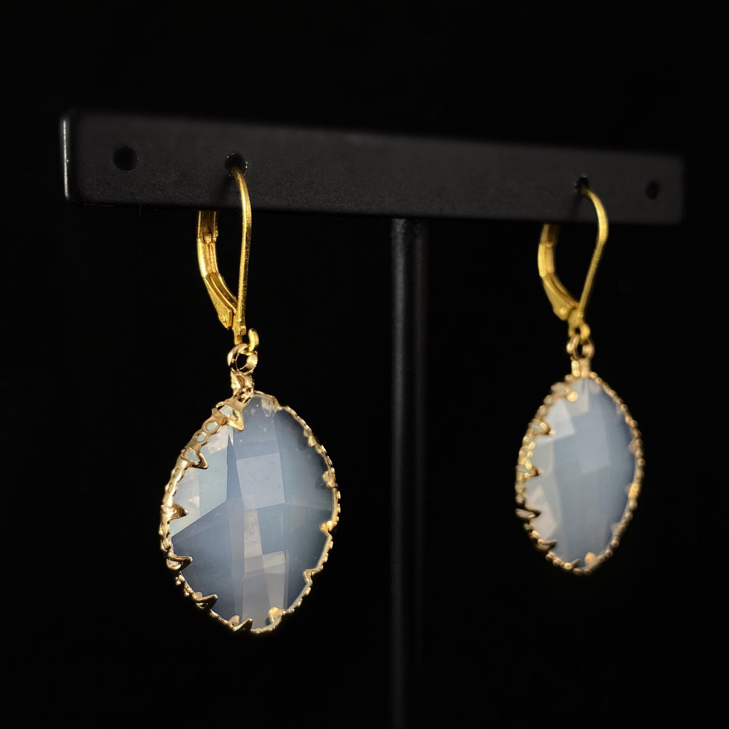 Bezel Wrapped Milky Clear Swarovski Crystal Drop Earrings - La Vie Parisienne by Catherine Popesco