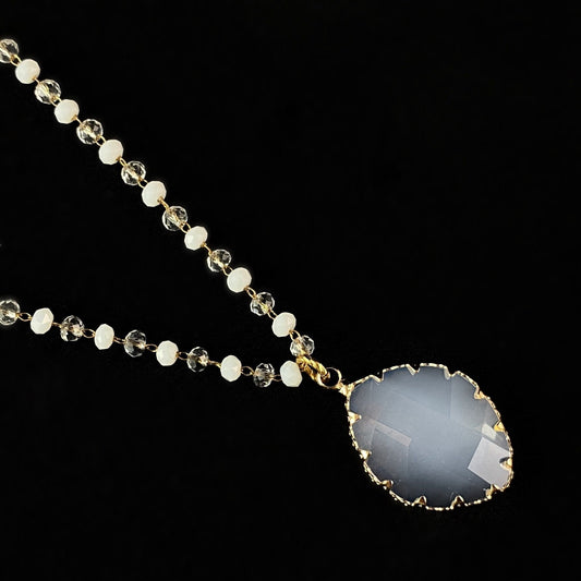 Bezel Wrapped Milky Clear Swarovski Crystal Pendant Necklace - La Vie Parisienne by Catherine Popesco