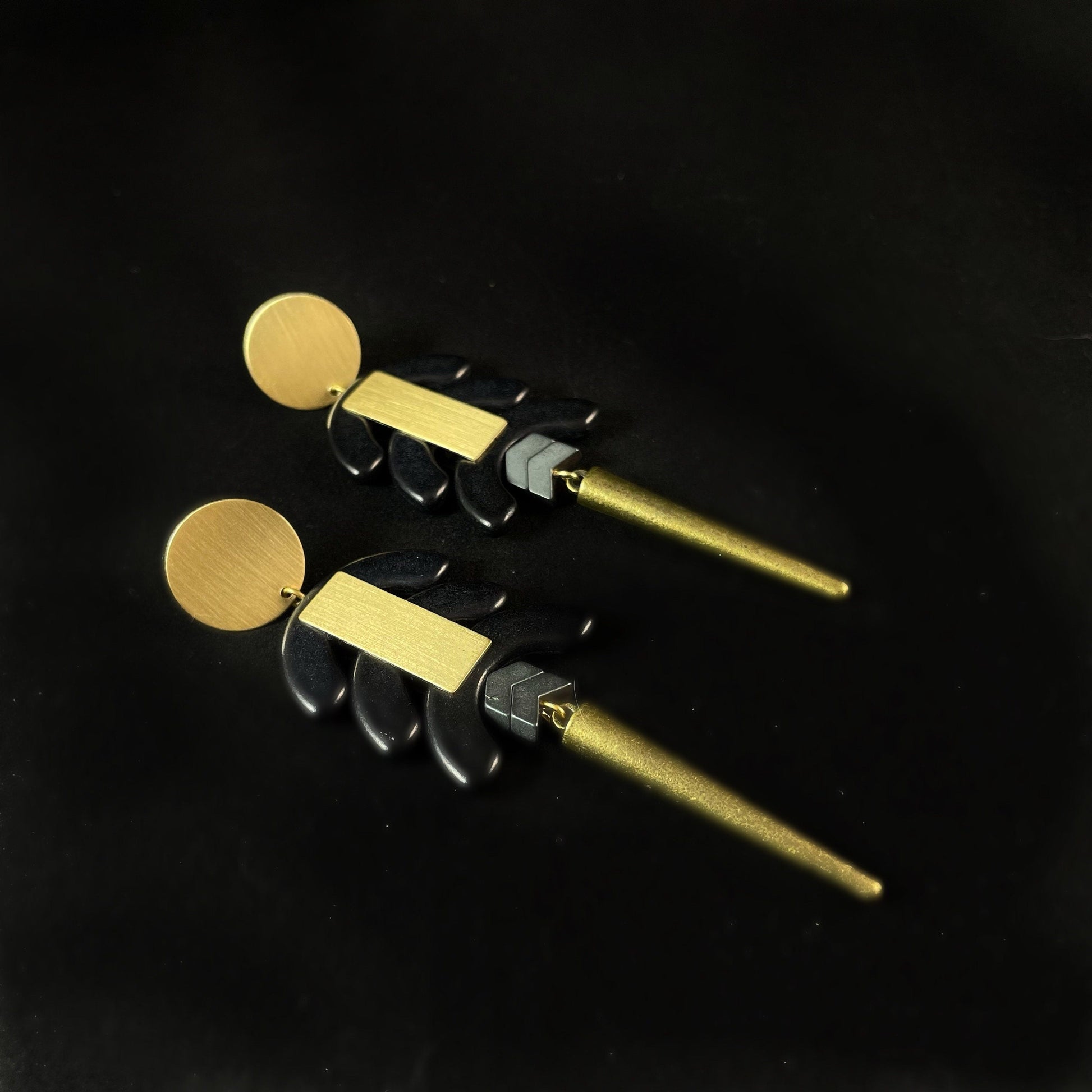 Black and Gold Beaded Dangle Earrings - 18kt Gold over Brass with Hematite, David Aubrey Jewelry