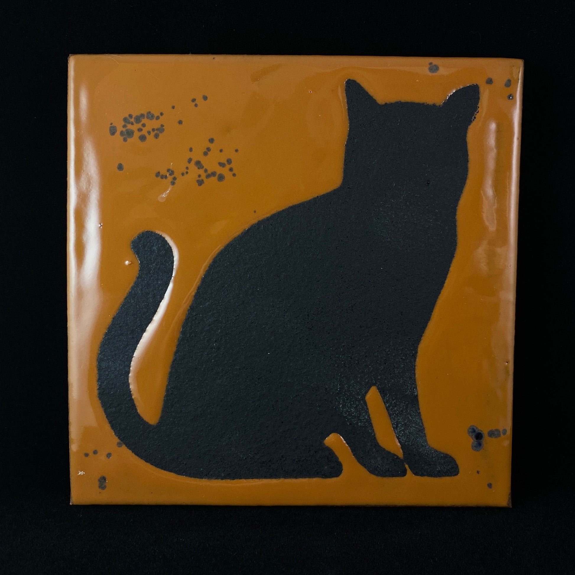 Black Cat Handmade Glazed Tile, Made in USA - Wall Decor, Table Decor, Trivet