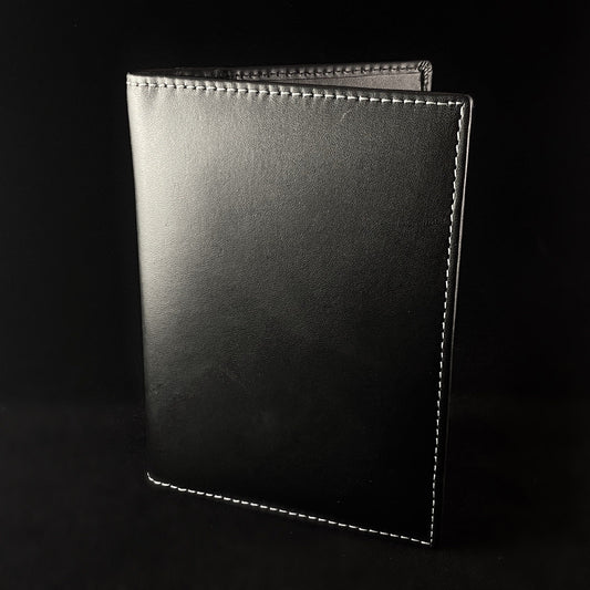 Black Leather RFID Protection Passport Holder, Stainless Steel - Stewart Stand