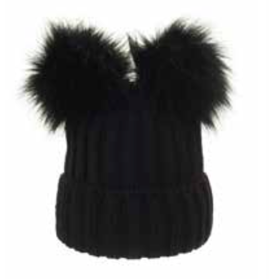 Black Winter Beanie With Two Pompoms - Made From Italian