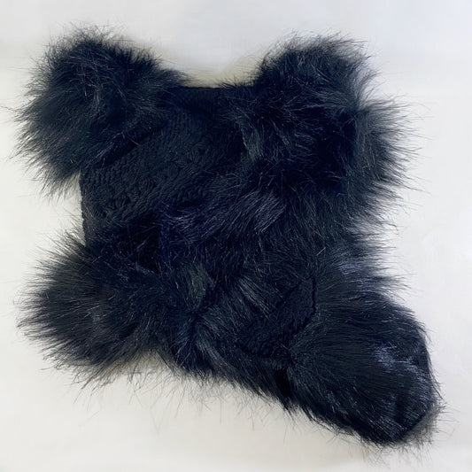 Black Winter Hat With Flaps - Made From Italian Wool, Acrylic Yarn, and Faux Fur