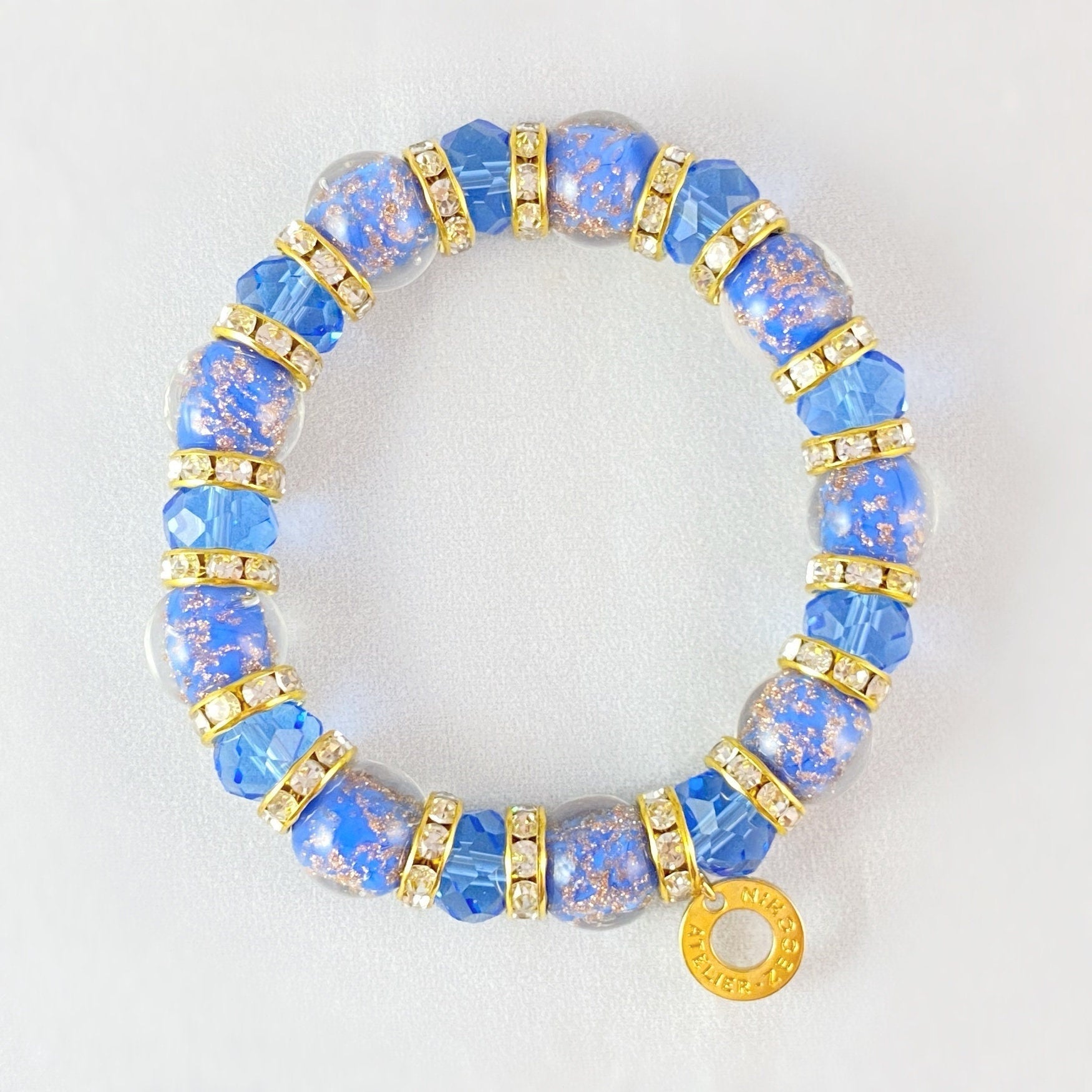 Blue Beaded Venetian Glass Bracelet - Handmade in Italy, Colorful Murano Glass