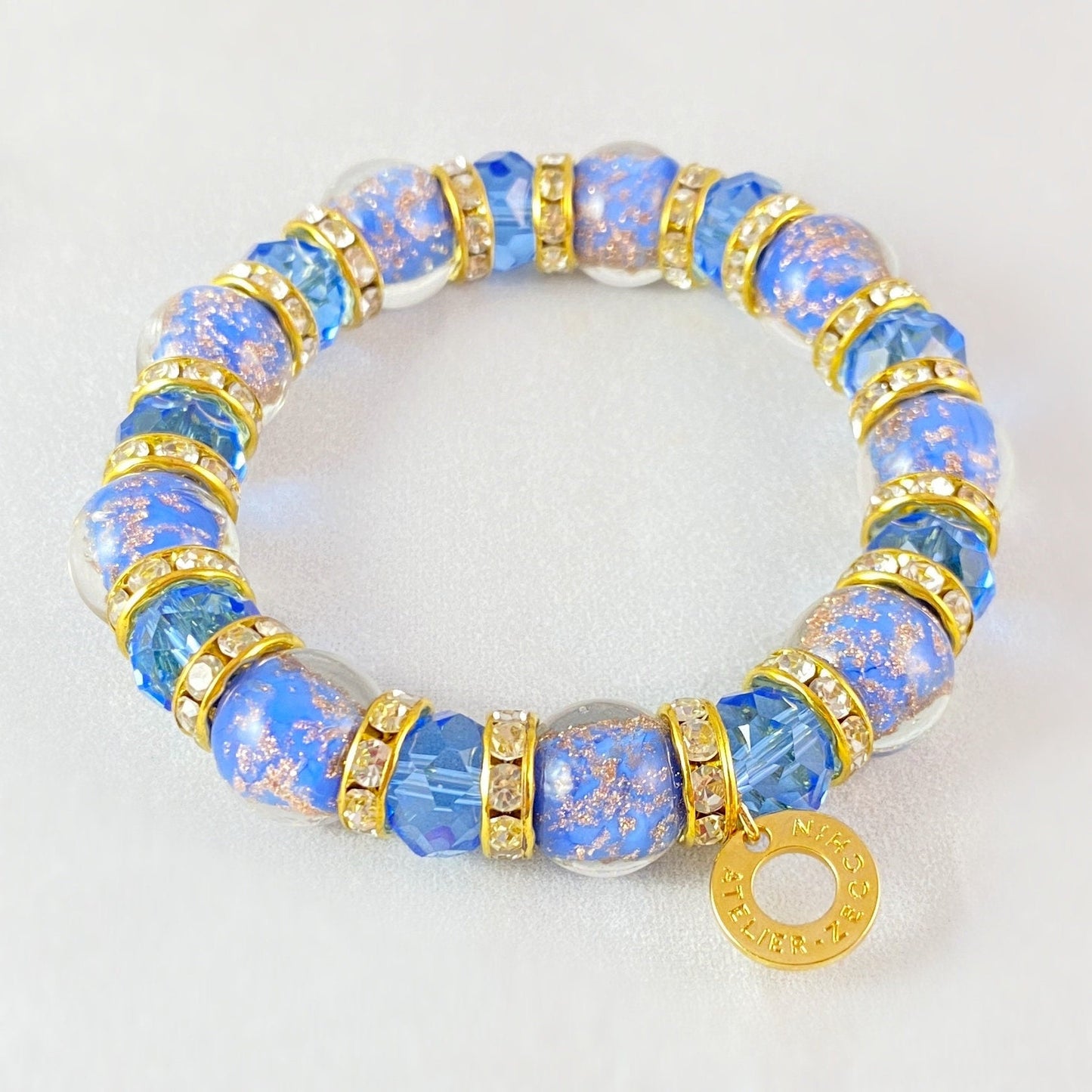 Blue Beaded Venetian Glass Bracelet - Handmade in Italy, Colorful Murano Glass