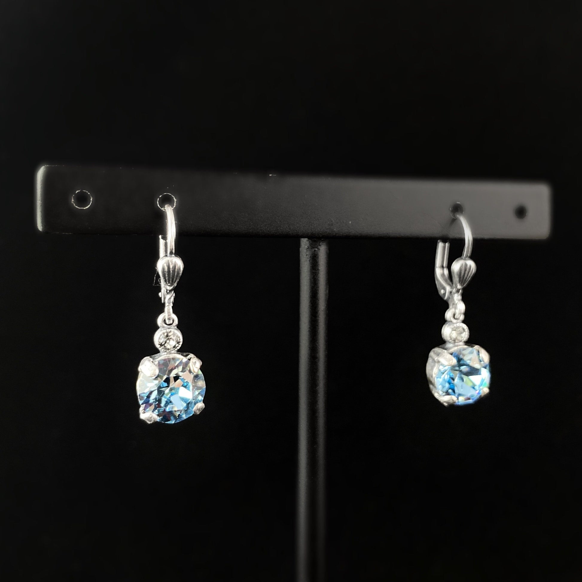 Blue Circle Swarovski Crystal Drop Earrings with Tiny Crystal Detailing- La Vie Parisienne by Catherine Popesco