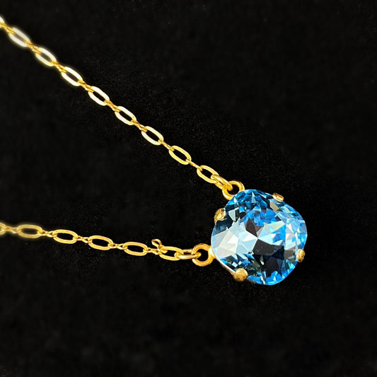 Blue Cushion Cut Swarovski Crystal Pendant Necklace - La Vie Parisienne by Catherine Popesco