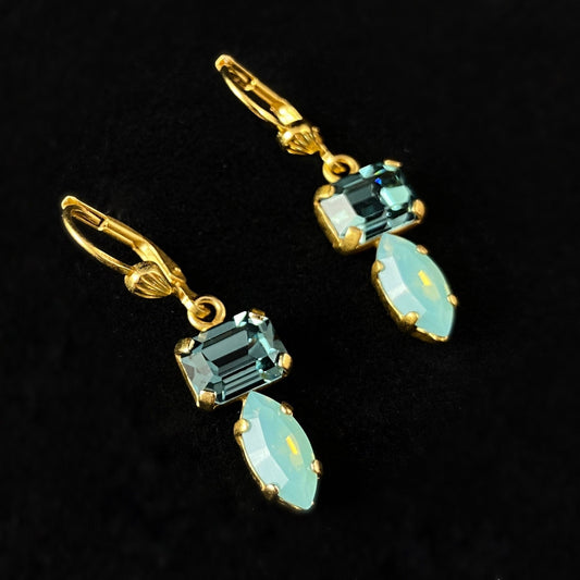 Blue Double Swarovski Crystal Drop Earrings- La Vie Parisienne by Catherine Popesco