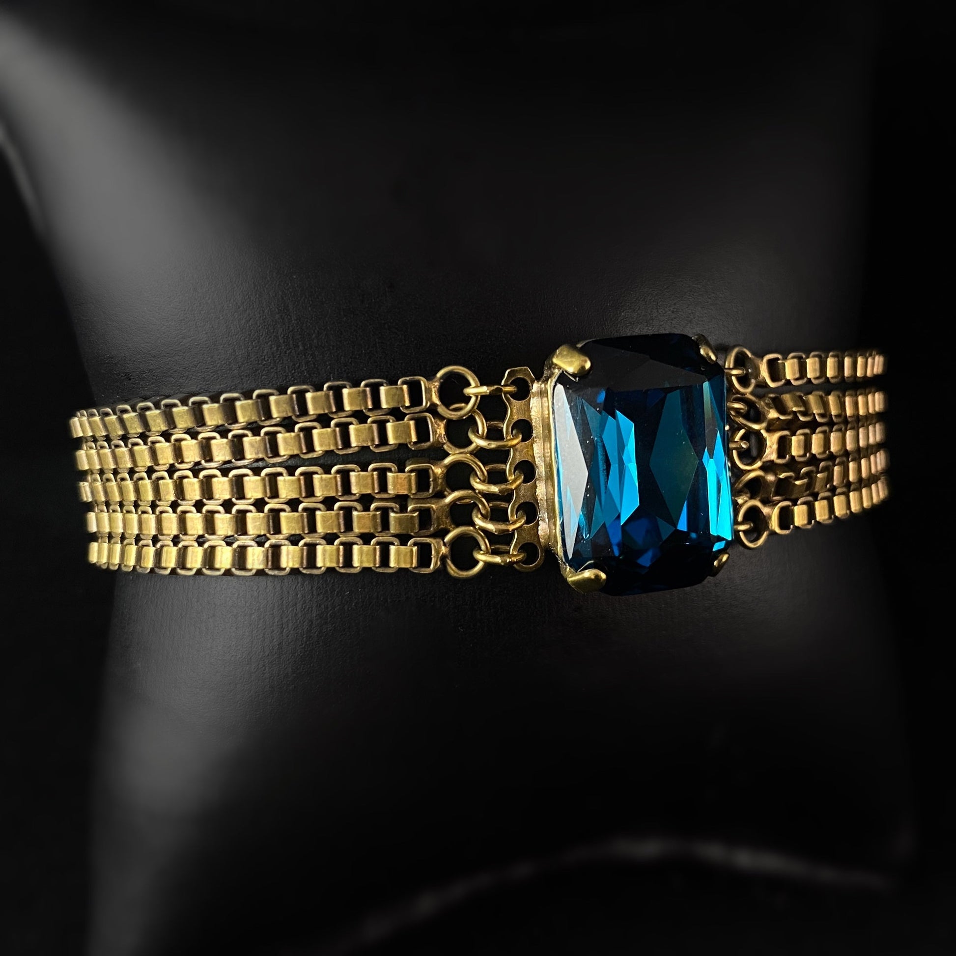 Blue Emerald Cut Crystal Statement Bracelet Brynn - Sorrelli