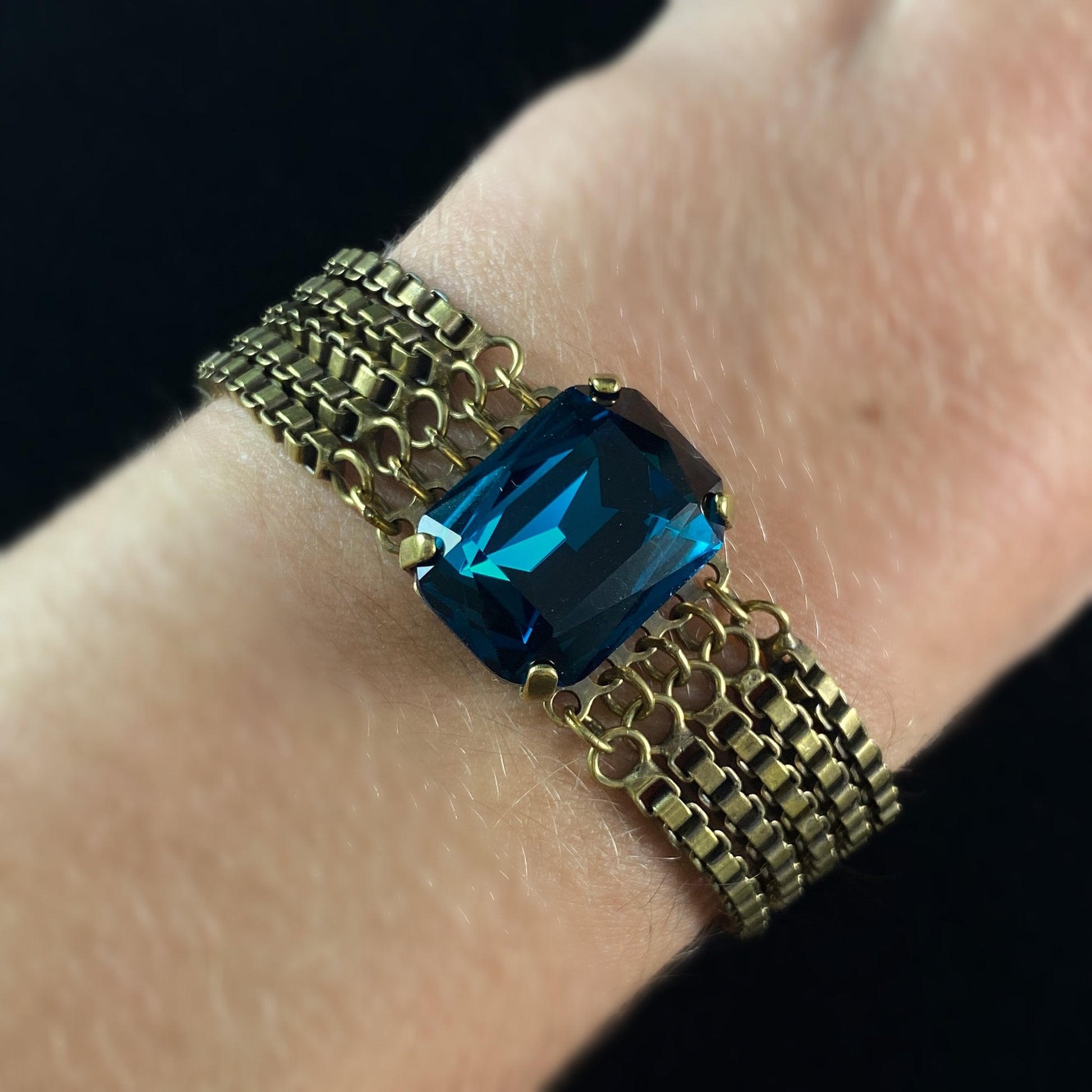 Blue Emerald Cut Crystal Statement Bracelet Brynn - Sorrelli