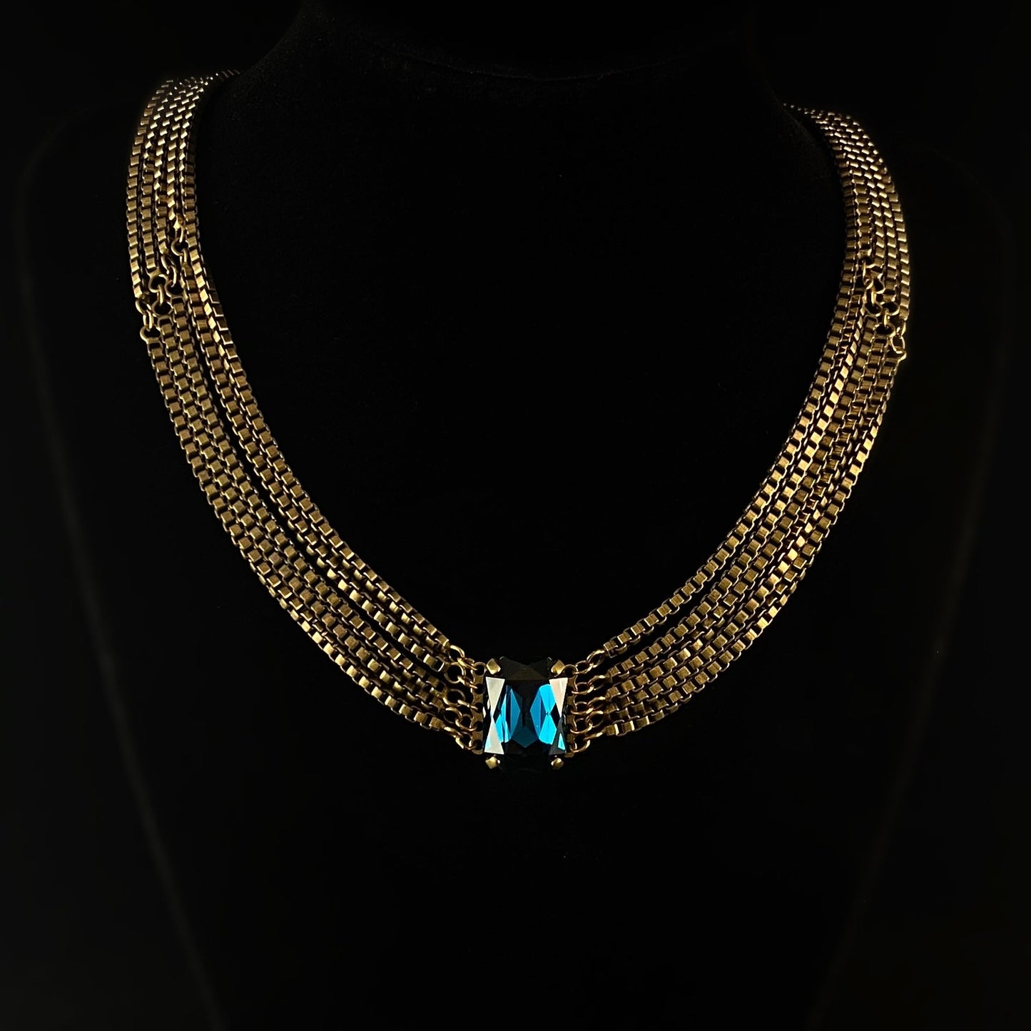 Blue Emerald Cut Crystal Statement Necklace Brynn - Sorrelli