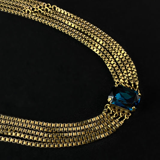 Blue Emerald Cut Crystal Statement Necklace Brynn - Sorrelli