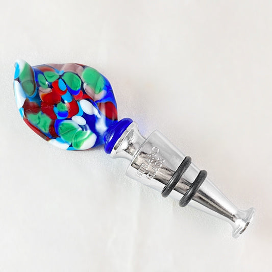 Blue Feather Top Venetian Glass Bottle Stopper - Handmade in Italy, Colorful Murano Glass