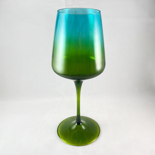 Blue/Green Ombre Gradient Venetian Glass Wine Glass - Handmade in Italy, Colorful Murano Glass