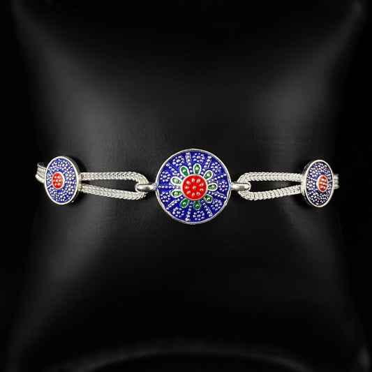 Blue Medallions Silver Chain Bracelet - Hittite