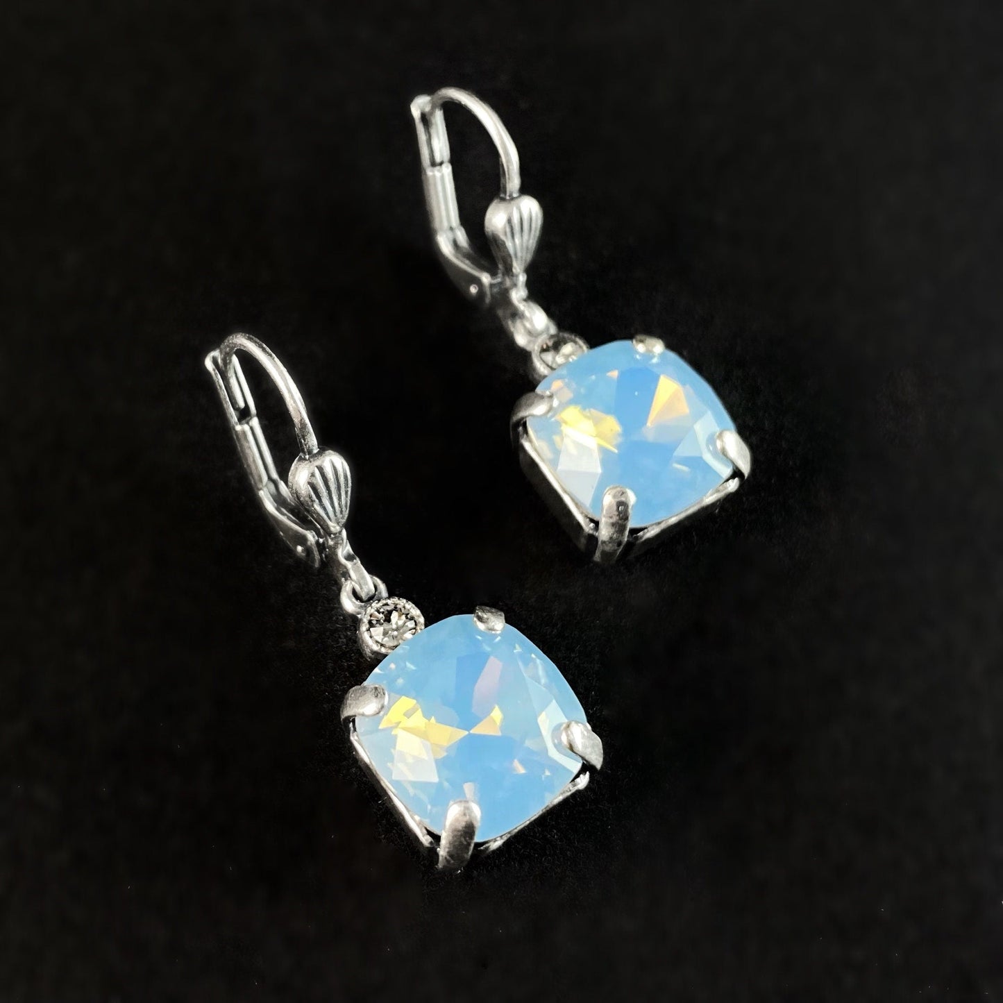 Blue Opal Square Cut Swarovski Crystal Drop Earrings - La Vie Parisienne by Catherine Popesco