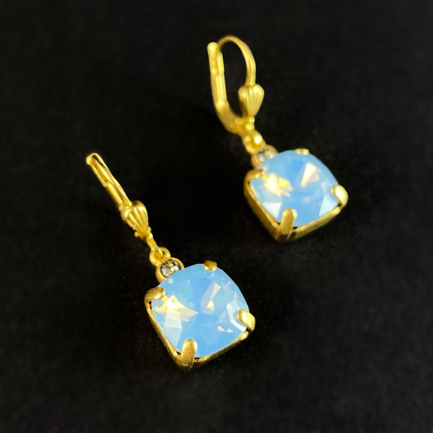 Blue Opal Square Cut Swarovski Crystal Drop Earrings - La Vie Parisienne by Catherine Popesco