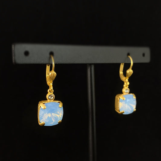 Blue Opal Square Cut Swarovski Crystal Drop Earrings - La Vie Parisienne by Catherine Popesco