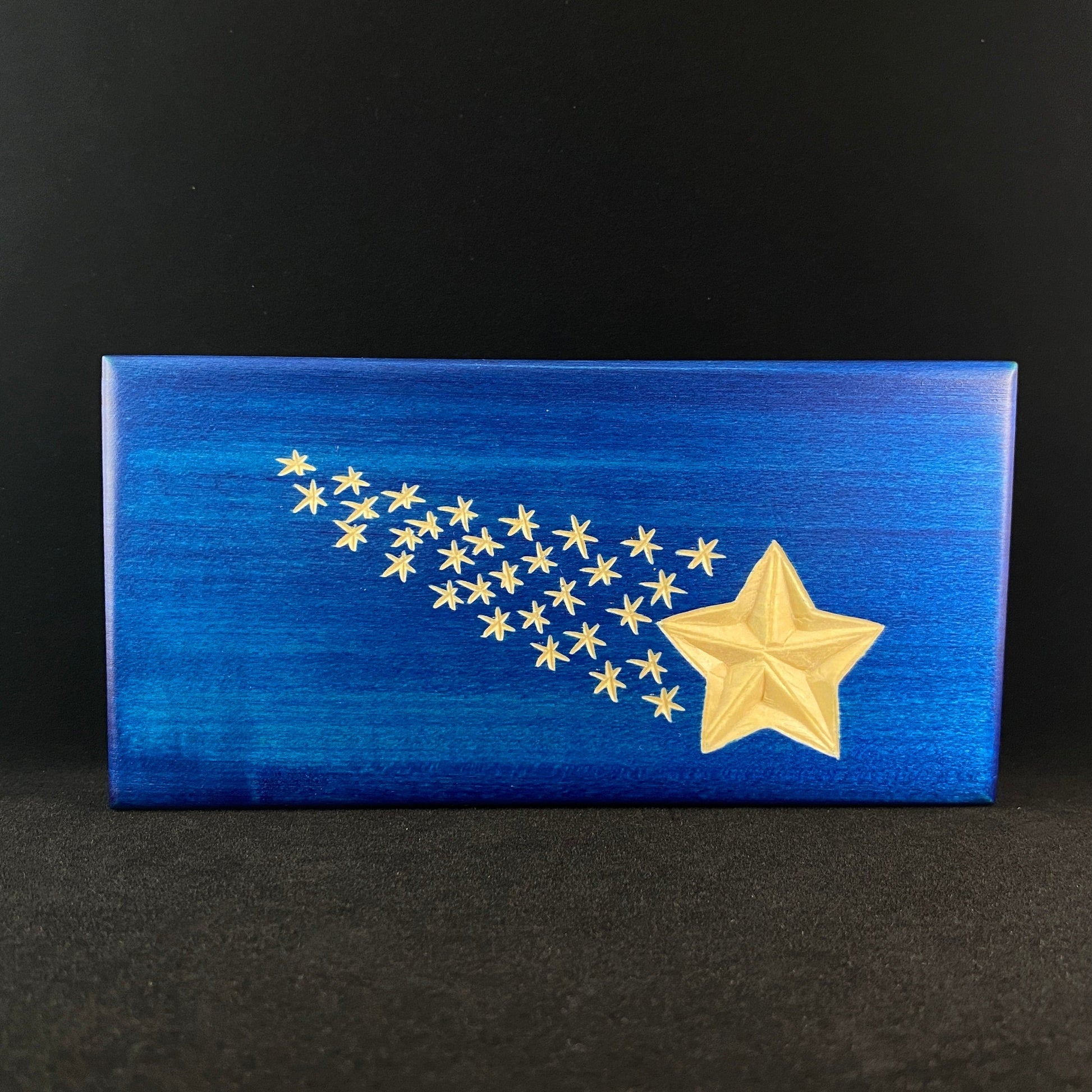 Blue Patriotic Shooting Star Box , Handmade Hinged Wooden Treasure Box
