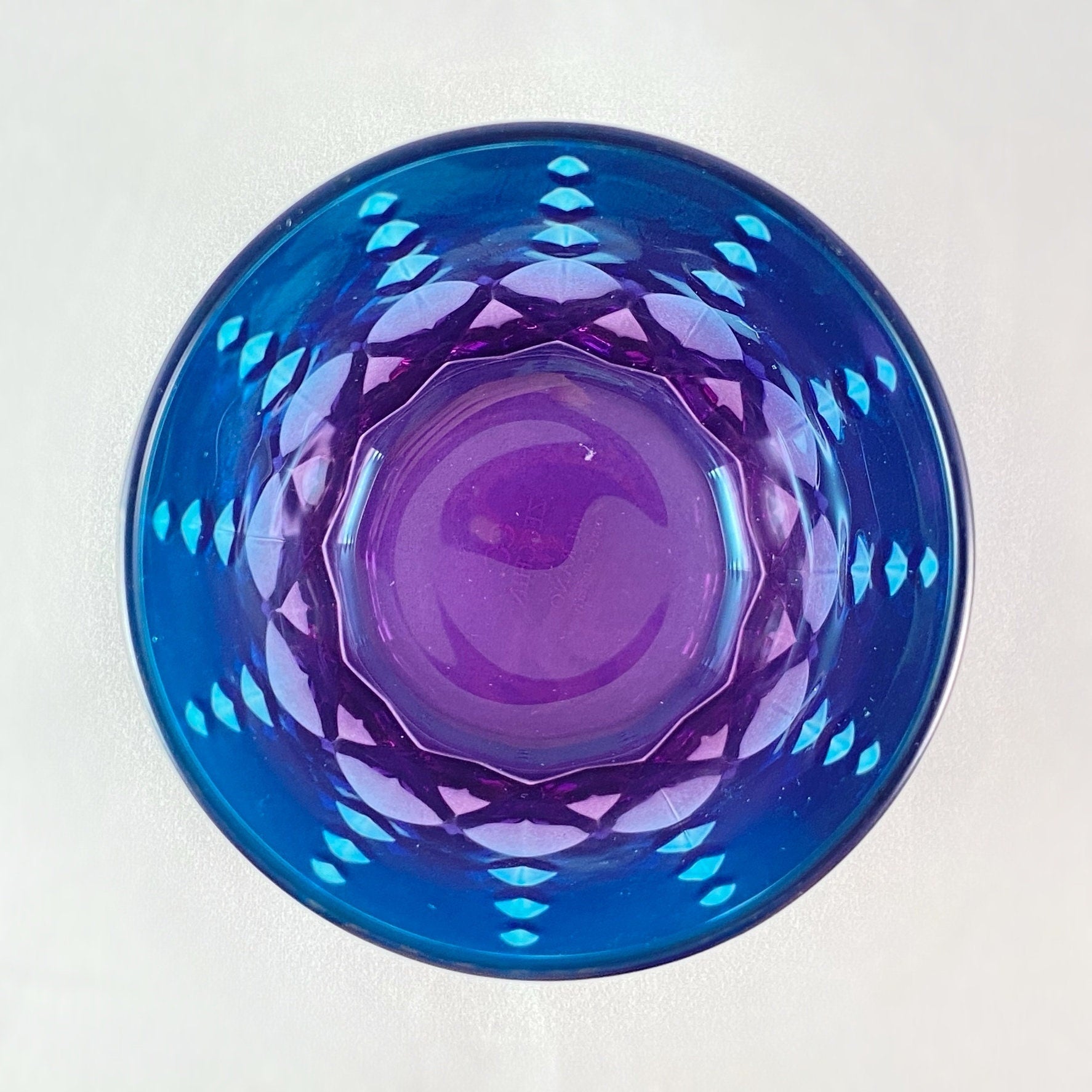 Blue/Purple Diamond Ombre Gradient Venetian Glass Whiskey Tumbler - Handmade in Italy, Colorful Murano Glass