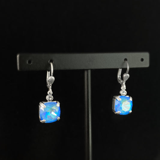 Blue Square Cut Swarovski Crystal Drop Earrings - La Vie Parisienne by Catherine Popesco