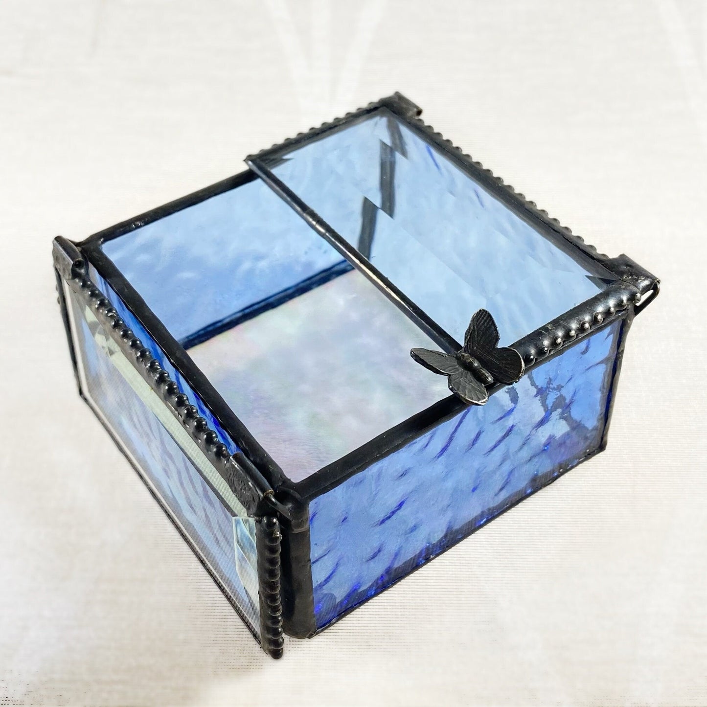 Blue Stained Glass Decorative Keepsake Jewelry Box with Butterfly